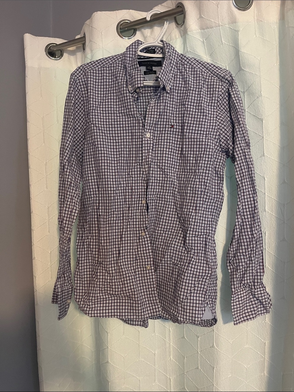 Tommy Hilfiger White and Blue Checked Button-Down Shirt